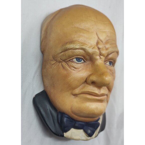 Vintage Winston Churchill Chalkware Wall Plaque Bust Hand Painted - Picture 2 of 6